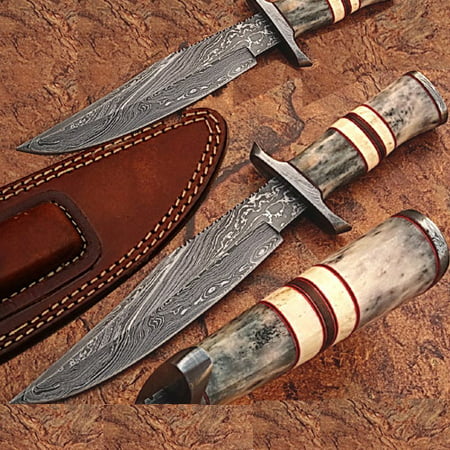 Custom Made Damascus Steel Hunting Knife w/ Giraffe & Camel (Best Custom Made Hunting Knives)