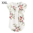 thumbnail image 3 of Qarigey Camiseta de mujer Camiseta plisada estampada Top Cuello Blusa de manga corta Prendas para la parte del cuerpo Blanco XXL, 3 of 6