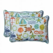 Pillow Perfect Outdoor/ Indoor Seapoint Blue Summer Over-sized Rectangular Throw Pillow (Set of 2)