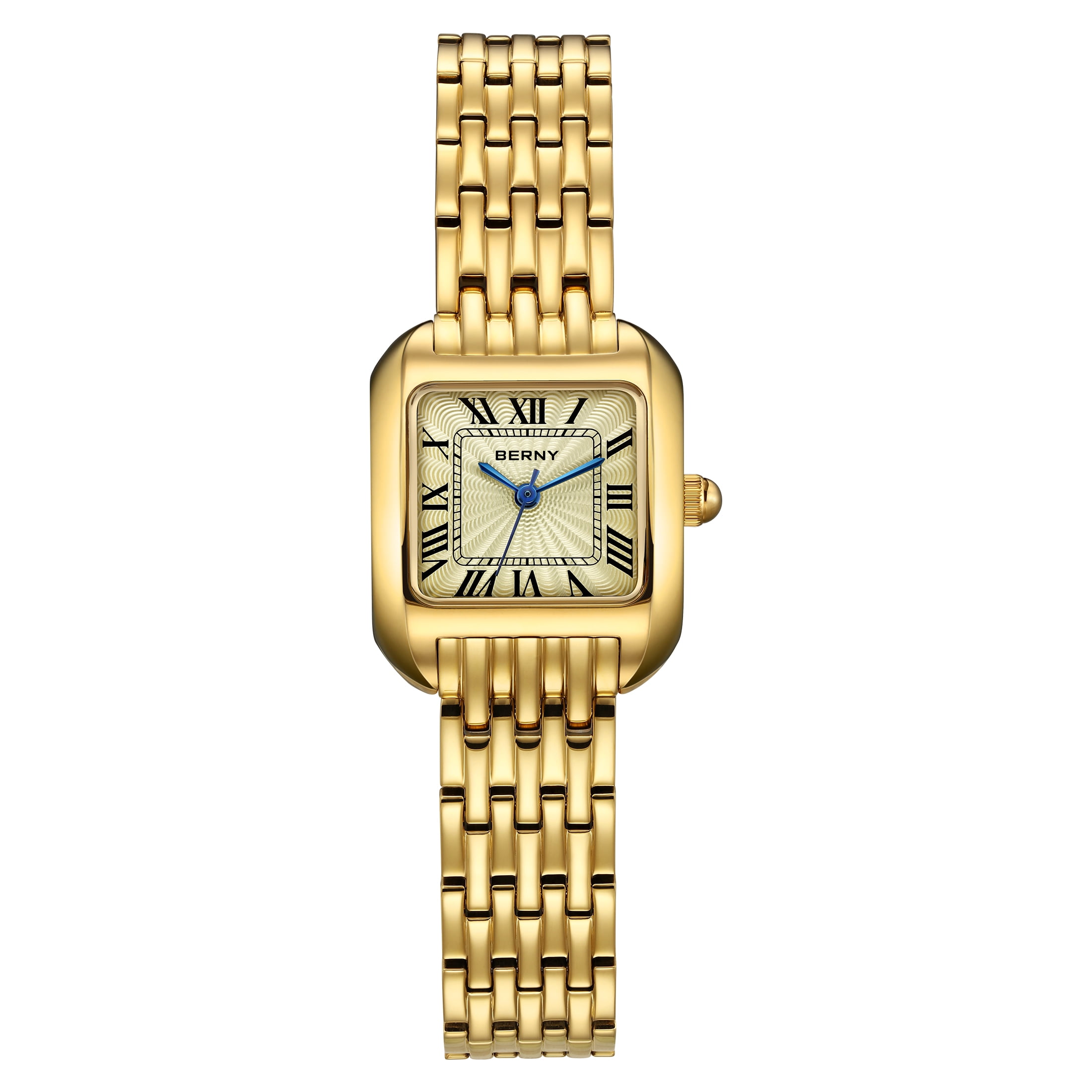 BERNY Gold Watches for Women, Square Dainty Ladies Analog Quartz Watch with Roman Numeral, Stainless Steel Bracelet Watch, Classic Waterproof Women Wristwatch Gift, Gold