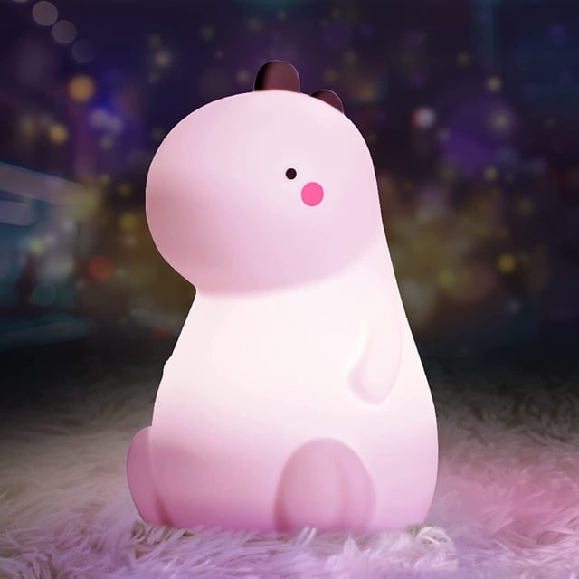 Luz nocturna de dinosaurio para niños, lindo bebé de silicona que cambia de color