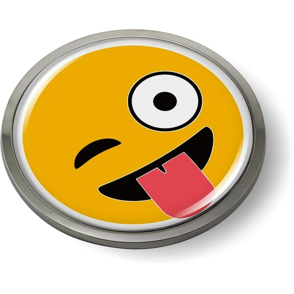Smiley FACE 3D Domed Emblem Badge Car Sticker Chrome Round Bezel