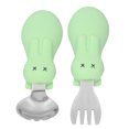 thumbnail image 1 of Juego de cuchara y tenedor para bebé, utensilios de alimentación para niños pequeños de acero inoxidable, cucharas, tenedores, vajilla, juego verde, 1 of 9
