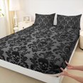 thumbnail image 4 of Homewish Halloween Skull Damask Bed Sheets,Halloween Themed Full Size Sheets,Black Gray,4 Pieces,1 Flat Sheet, 1 Fitted Sheet and 2 Pillowcases, 4 of 6