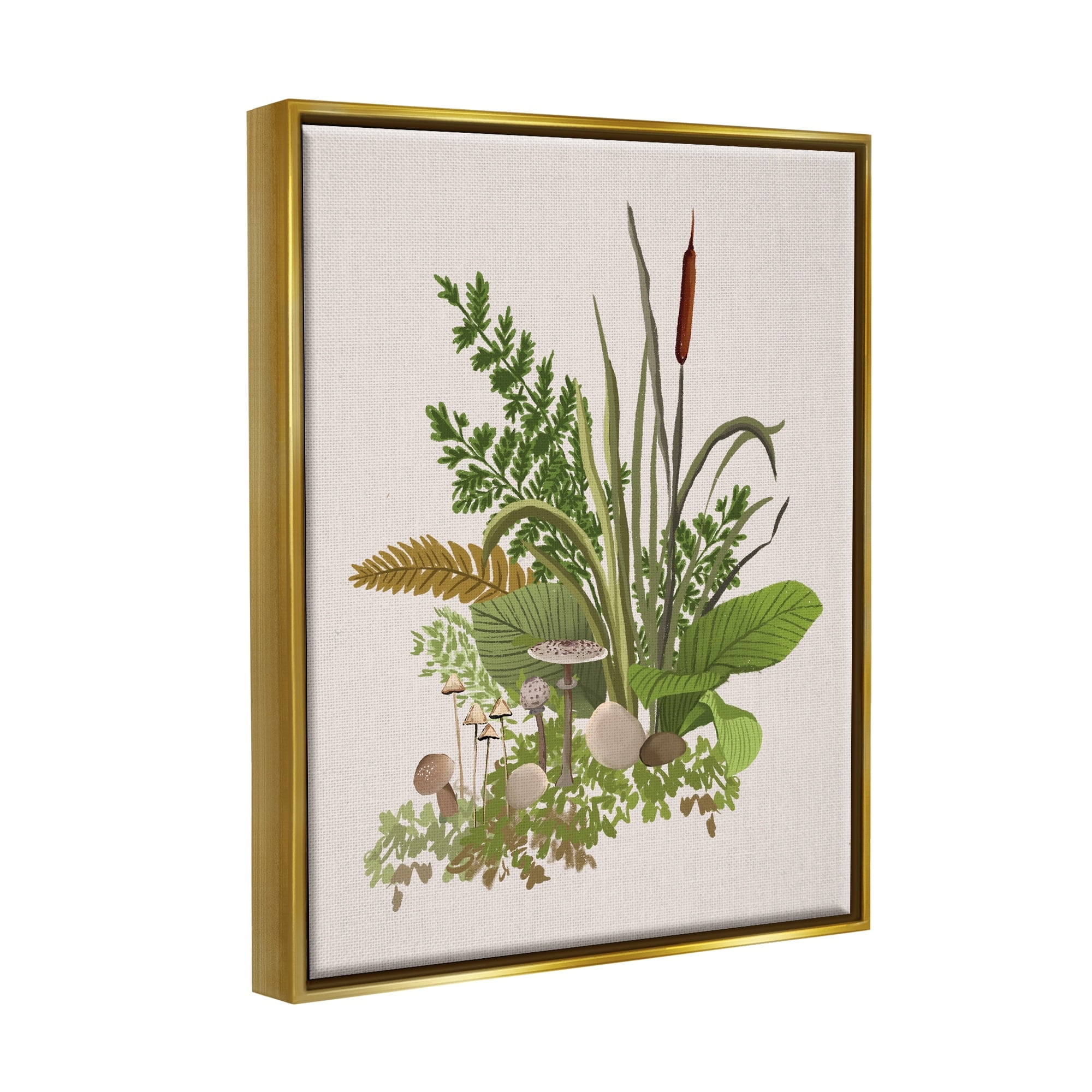 Stupell Industries Varied Nature Botanicals Forest Floor Mushrooms Arrangement Graphic Art Metallic Gold Floating Framed Canvas Print Wall Art, Design by House of Rose