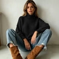 thumbnail image 3 of Women's Turtleneck Knit Sweaters Long Sleeve Pullover Tops, Casual Relaxed Fit Textured Sweater Shirts for Daily Wear, 3 of 3