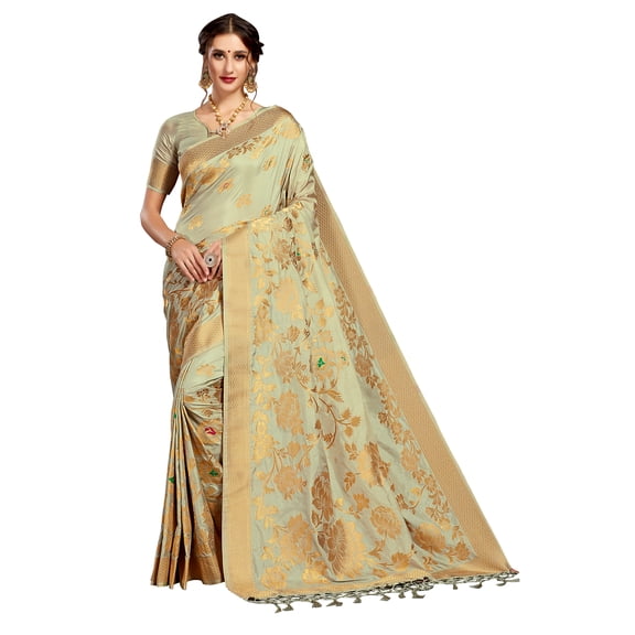 Sarees for Women Banarasi Art Silk l Tradional Indian Wedding Diwali Gift Sari with Unstitched Blouse Gray
