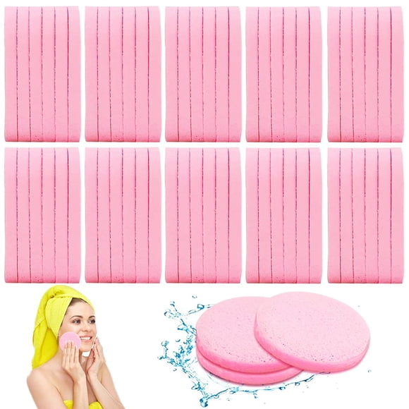 120 esponjas faciales comprimidas, esponja de limpieza facial, almohadillas de esponja para quitar maquillaje, esponja redonda de lavado exfoliante para mujeres y niñas, color rosa