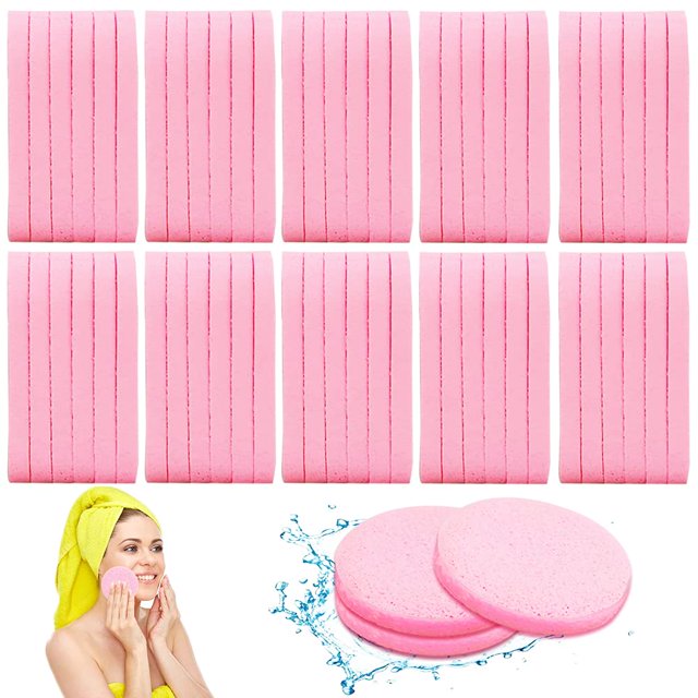 120 esponjas faciales comprimidas, esponja de limpieza facial, almohadillas de esponja para quitar maquillaje, esponja redonda de lavado exfoliante para mujeres y niñas, color rosa