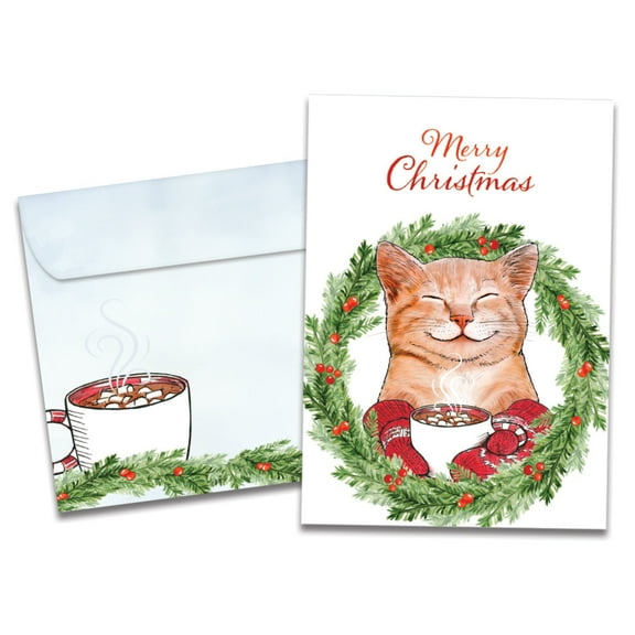 Tree-Free Greetings Christmas Greeting Card 12 Pack, 5 x 7, Joyous Cat (HP69356)