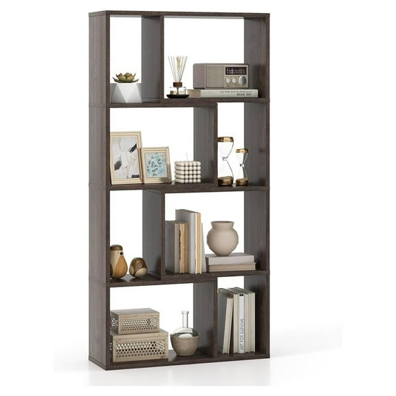 NALYL 8-Cube Geometric Bookshelf, 4-Tier High Bookcase, 48" Modern Storage Organizer, Floor Standing Open Display Shelving, Wooden Storage Cabinet for Living Room, Bedroom, Study, Gray