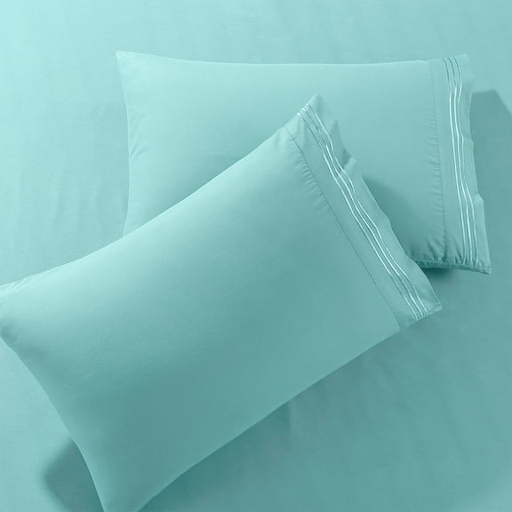 Bed Pillow Cases, Wrinkle & Fade Resistant, Hypoallergenic, Microfiber, 2-Piece (King Pillowcase, Aqua)