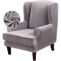 Wing Chair Slipcover Velvet Covers 2 Pieces Arm Chair Furniture Sofa SlipCovers for Living Room Bedroom (Silver Grey)