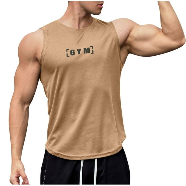 Camiseta de tirantes de cuello redondo para hombre, informal, sin mangas, de verano, para fitness y deportes, cómoda, de poliéster.