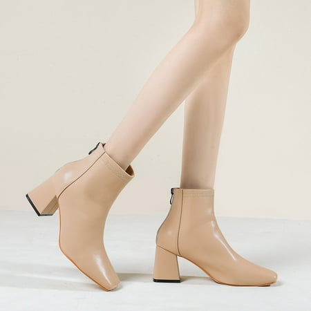 

LnjYIGJ Women s High-Heels Mid Calf Boots Women s Shoes Fashion Minimalistic Solid Color Comfortable Zipper High Heel Thick Heel Boots