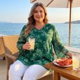 thumbnail image 2 of GRACE & GRANDEUR Women's Plus Size V Neck Mesh Blouse Flowy Double Layer 3/4 Sleeve Tunic Top 4X Green, 2 of 8