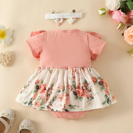 

Aayomet Infant Girls Short Sleeve Floral Prints Romper Newborn Summer Bodysuits Clothes Headbands Newborn Girl Clothes RD2 9-12 Months