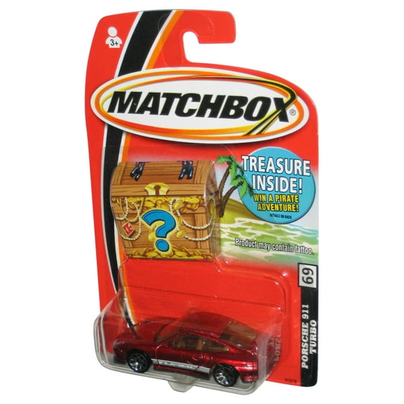 Matchbox Porsche 911 Turbo (2005) Mattel Red Toy Car #69 w/ Treasure Chest