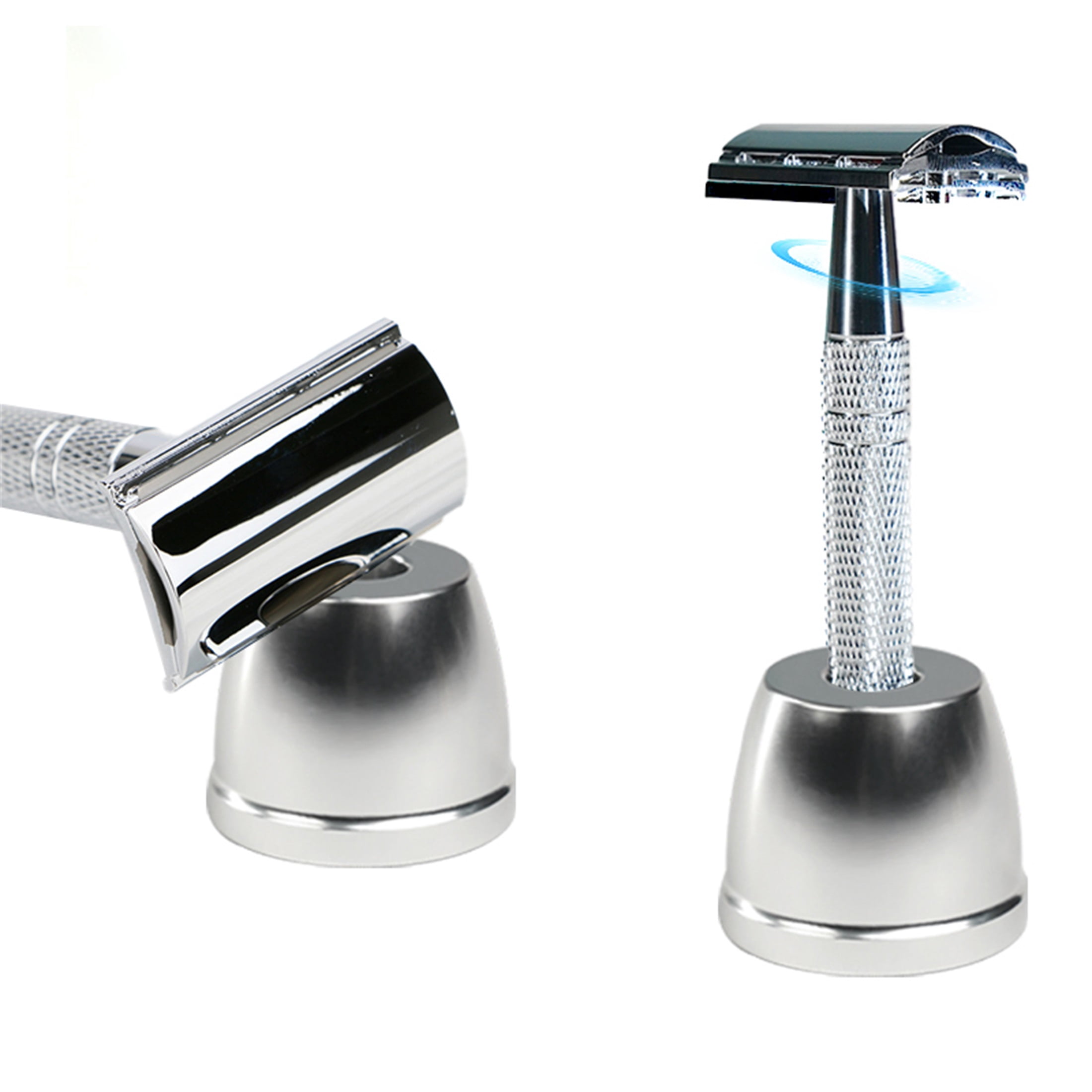 Waysh Classic Wet Shave 20 Blade Safety Razor Kit with Stand, Silver