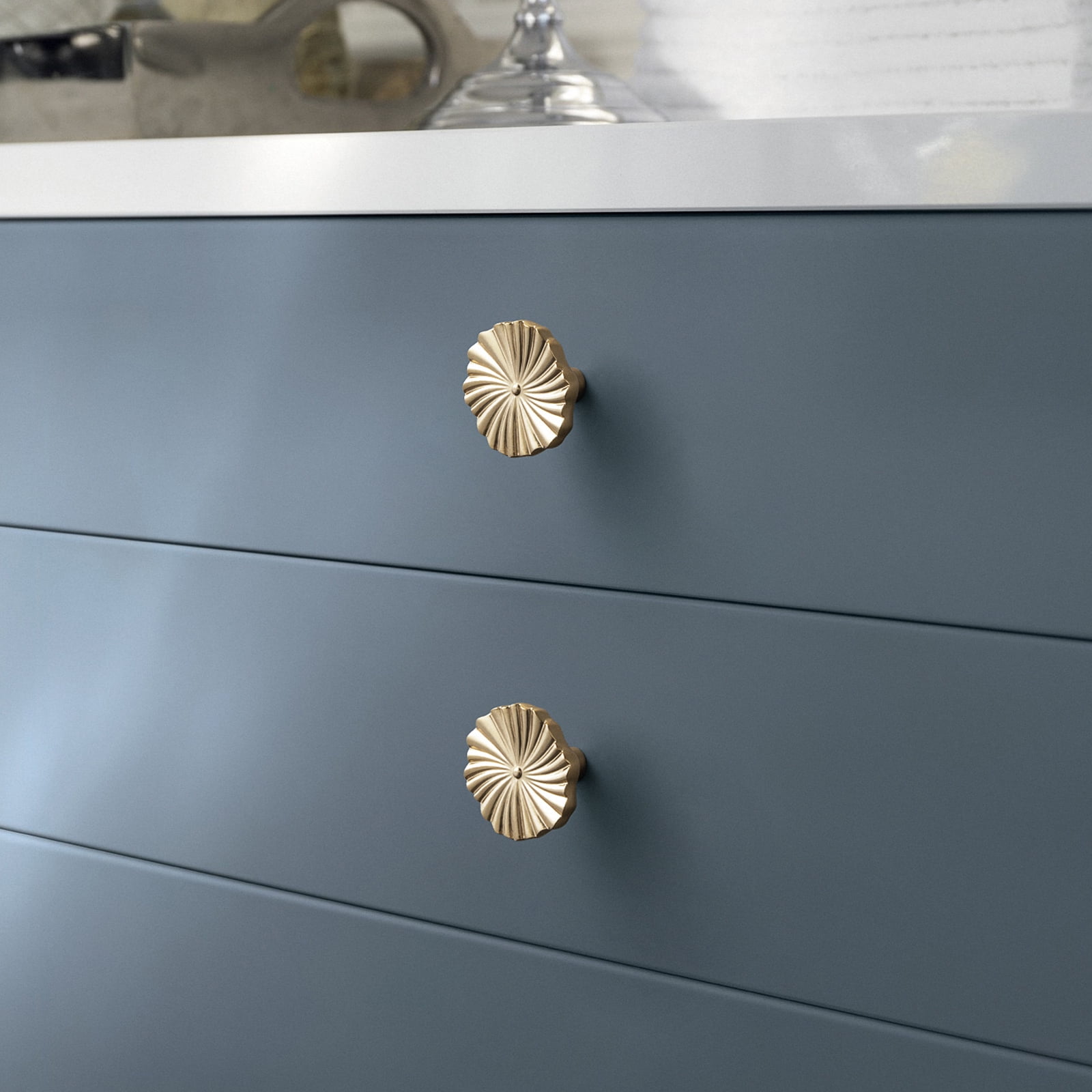 Goo-Ki 6 Pack Champagne Bronze Cabinet Drawer Knobs, Zinc Alloy Cabinet Handles with Flower Design for Bar Cupboard Closet Wardrobe