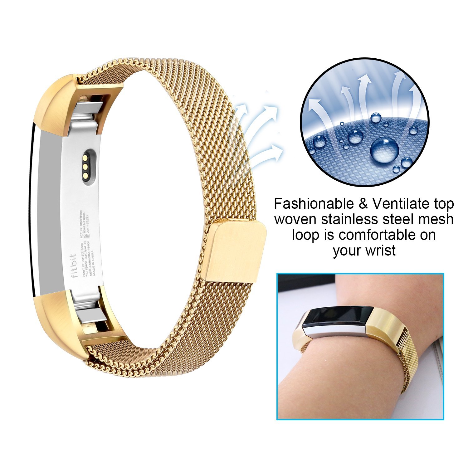 For Fitbit Alta Bands Alta HR Bands, Replacement Accessories Milanese Loop Stainless Steel Metal Bracelet Strap with Magnet Lock for Fitbit Alta HR Wristband-Gold - image 2 of 7