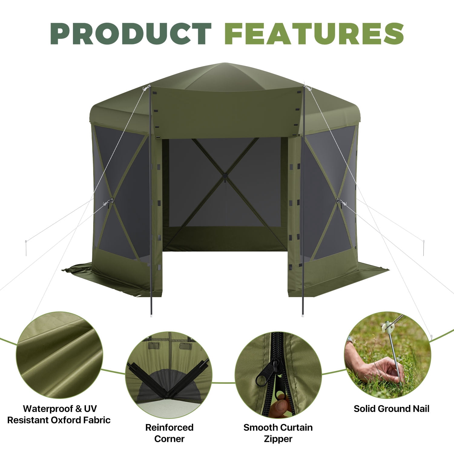 BaPiPro 10x10 FT Pop Up Gazebo with Removable Top for Stargazing, Outdoor Screen House with Sidewalls & Netting, Waterproof Canopy Tent for Patio, Backyard, Camping, Green