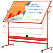 Mobile Whiteboard - 60x46 Large Height Adjust 360? Rolling Double Sided Dry Erase Board, Magnetic White Board on Wheels, Portable Easel with Stand, Flip Chart and Holders | Red Limited Edition