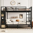 thumbnail image 2 of Yoneston Full Over Full Size Metal Bunk Bed with Pegboard and 2 Drawers & 2 Storage Shelves, Heavy Duty Platform Bed with Safety Guard Rails for Bedroom Dorm, Black, 2 of 3