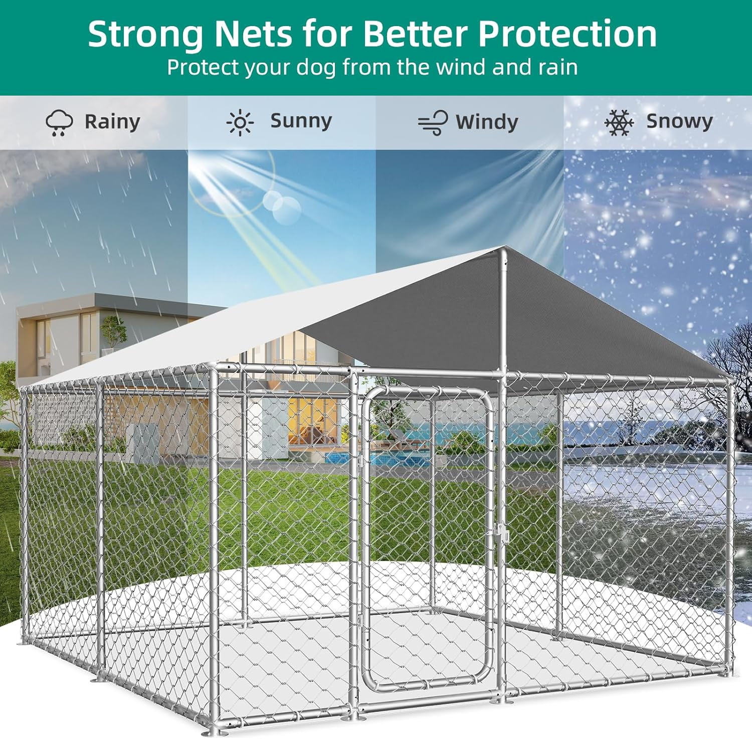 TIME RAY 7.5x7.5 Outdoor Dog Kennel Outside Heavy Duty Dog Enclosure with Waterproof UV-Resistant Cover and Security Lock