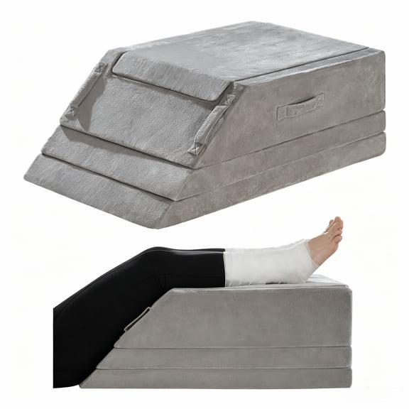 Jakoola 4-Layer Detachable Adjustable Leg Elevation Pillow, Wedge Pillow for Post Surgery Recovery, Swelling Relief, Pain Relief, Blood Circulation, Sleeping & Daily Rest, Grey Velvet