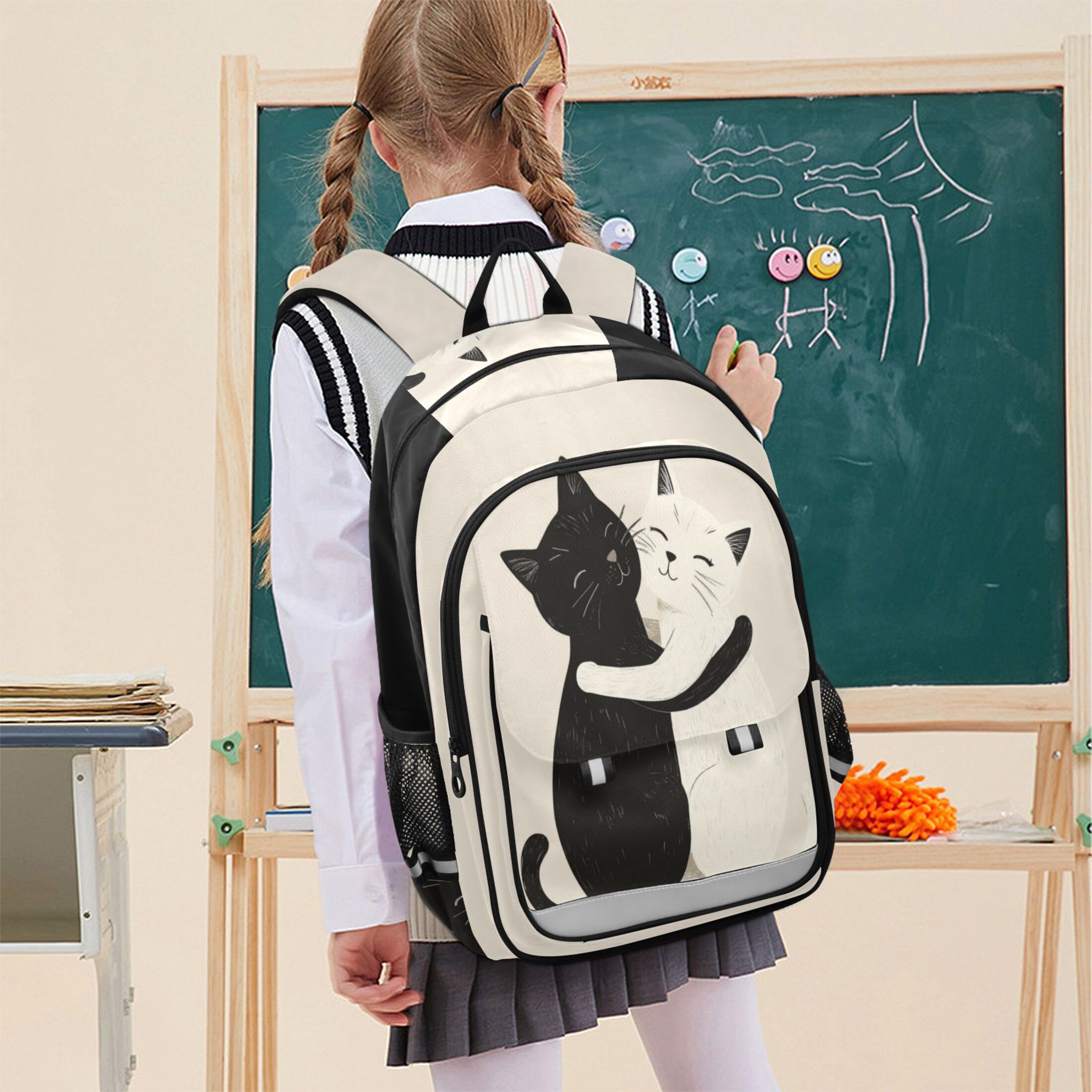 Backpack 12.9 *5.1 * 17.7 Inches Outing Backpack, Shopping Backpack, Travel Backpack Black Cat and White Cat