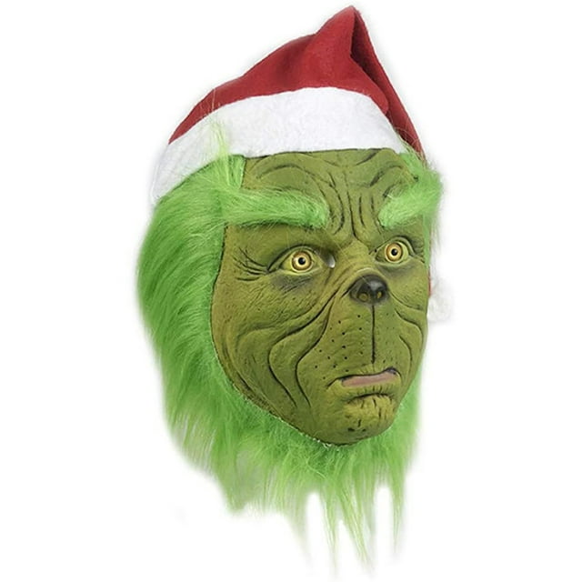 Disfraz navideño de Grinch, casco de látex para fiestas y cosplay