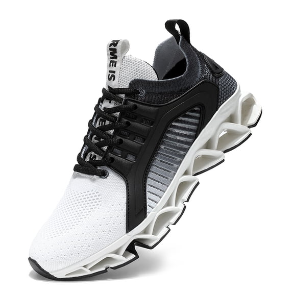 Men's Breathable Knit Blade-Sole Sneakers, Lightweight Lace-Up Athletic Shoes with Shock Absorption for Running, Gym, and Casual Streetwear