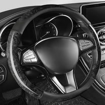 Peach Wood Grain Leather Steering Wheel Cover Four Seasons Universal Sport Style Anti-Slip 15 Inch Comfortable Grip, Black