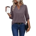 thumbnail image 3 of WIHOLL Women Blouses V Neck T Shirts 3/4 Length Sleeve Cuff Tab Buttons Tunic Tops for Business Casual Outfits, 3 of 11