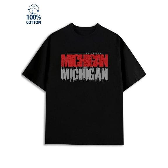 Michigan Tee men's 180G 100% Cotton black Casual Unisex Shirt Short Sleeve tshirts Original Unisex Shirt Graphic tshirts Funny Unisex Shirt Printed tshirts Basic Unisex Shirt Printed tshirts