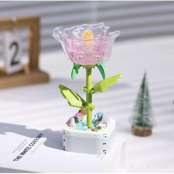 Compatible con Lego Rose suculenta maceta pequeñas partículas flor eterna bloques de construcción decoración de escritorio juguetes regalo del año del dragón