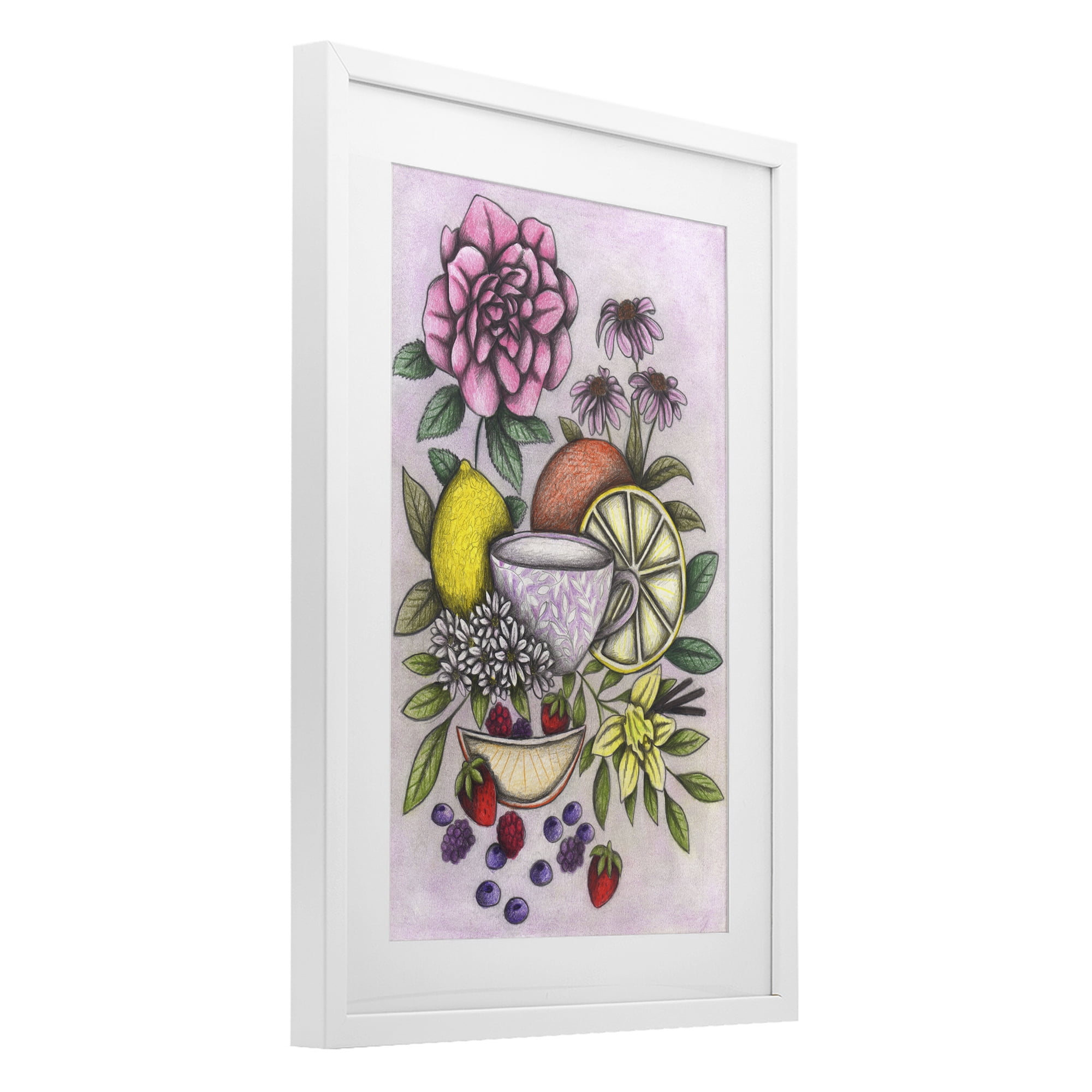 Rococo Tea with Fruits White Framed Print Under Glass, design by Cecilia Battaini