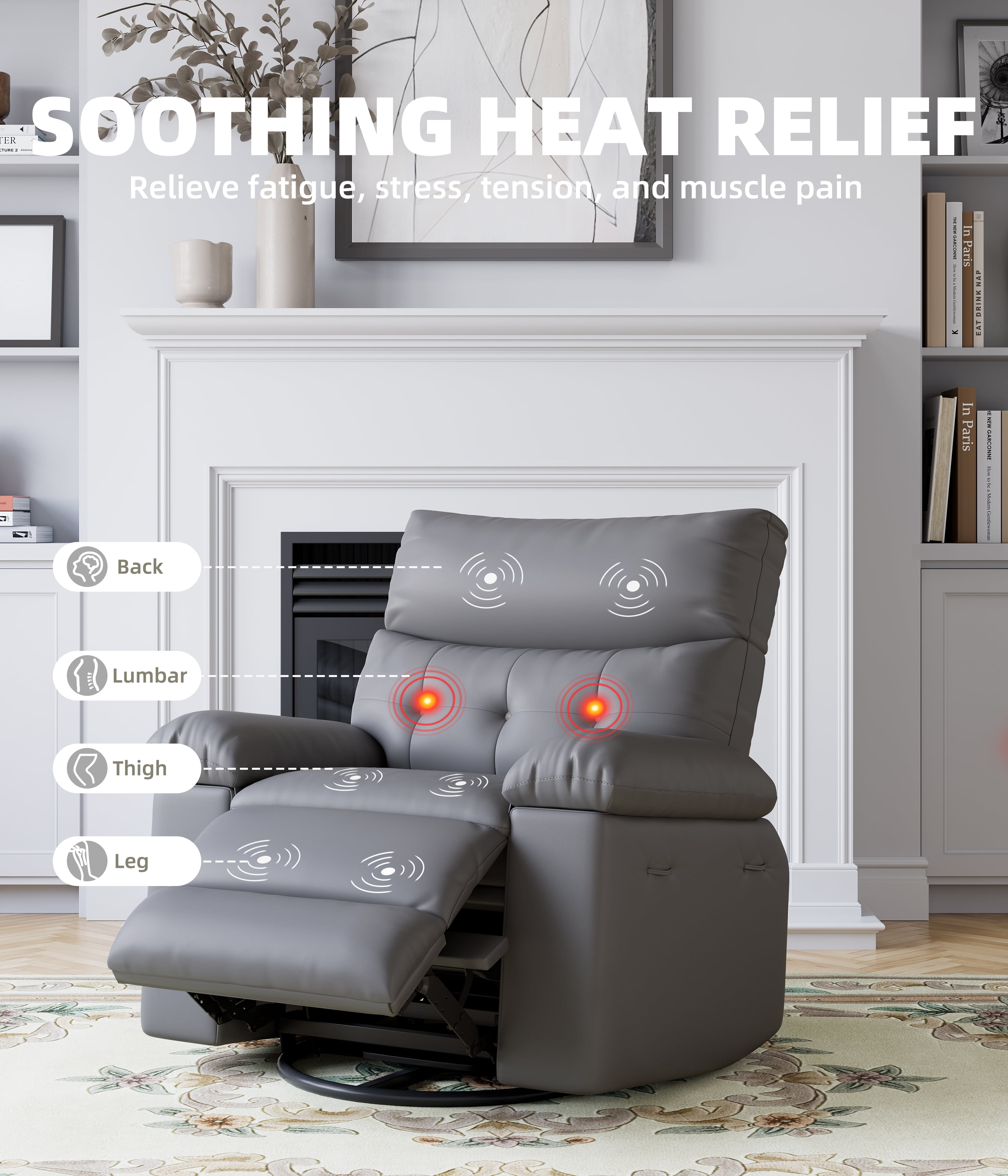Oversized Recliner Chairs with Heat and Massage - 360°Swivel Lazy Boy Recliner Chair for Adults-Manual Rocking Chair with Remote Control for Living Rooms,Bedrooms and Nurseries