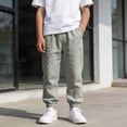 thumbnail image 5 of HBGVBA Boy's Long Pants,Casual Bottoms for Children,Boys Linen Like Solid Color Pants Elastic Waist Pocket Cuffed Trousers for 5 15 Years Sports Daily Pants, 5 of 5