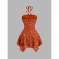 thumbnail image 2 of Orange Floral Beaded Halter Mini Dress With Embroidered Corset Fit And Asymmetrical Hem, 2 of 8