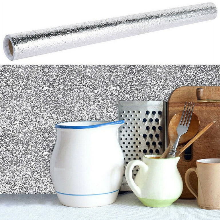 Teemall Self Adhesive Waterproof Aluminum Foil Kitchen Sstickers Anti  Greasy Countertop DIY Peel Stick Wallpaper Decal,15.6''x98