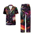 thumbnail image 5 of TSOVTHRID Tropical Leaves Print Pajama Set for Women Notch Collar Soft Loungewear With Elastic Waist Long Pants Women Nightwear Set, Size S, 5 of 7