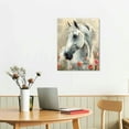 thumbnail image 3 of PIKWEEK  White Horse Canvas Wall Art Horse and Pink Floral Picture Rustic Animal Painting Wildlife Poster Home Farmhouse Decor Frame, 3 of 5