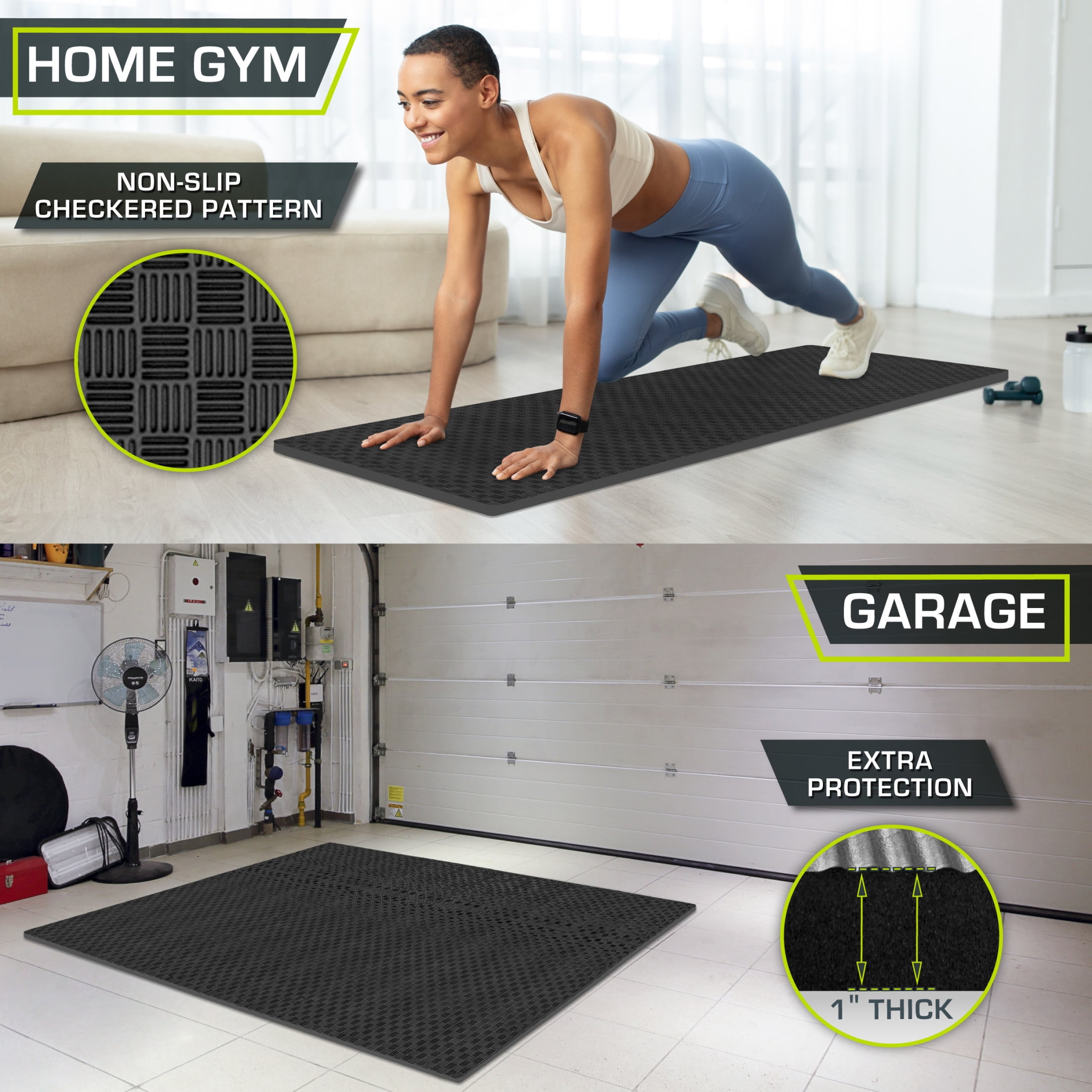 ProsourceFit Exercise Puzzle Mat ½ or 1-in with Non-Slip Traction on Checkered Surface