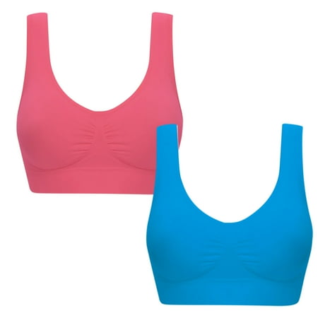 Mrat High Support Sports Bras for Women 2pc Sports Bras for Women - Sleepwear Bralettes - Womens Workout Tops - Wireless Bra Ladies Bralette Yoga Sport S-141 Hot Pink-A XXL