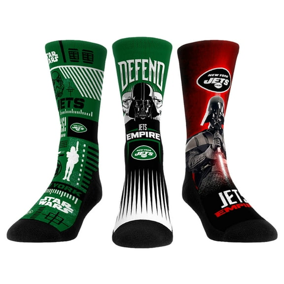 Rock Em Socks Stormtrooper & Darth Vader New York Jets Three-Pack Star Wars Crew Socks Set