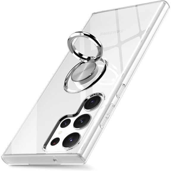 for Samsung Galaxy S23 Ultra Case Clear with Ring Holder Soft TPU Silicone Kickstand Stand Anti-Scratch Non-Yellowing Protective Slim Thin Transparent Phone Cover (Clear,S23 Ultra)