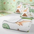 thumbnail image 4 of Manfei Wild Dinosaur Wildlife Quilt King,Retro Palm Tree King Coverlet Set,Green White,3-Piece,1 Bedspread and 2 Pillowcases, 4 of 7