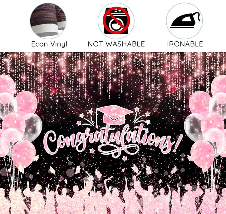 5 x 3 ft Class of 2025 Graduation Backdrop, Congratulations Congrats Pink Grad Photography Background, Bachelor Cap Celebration Party Decorations for School Prom Party Banner